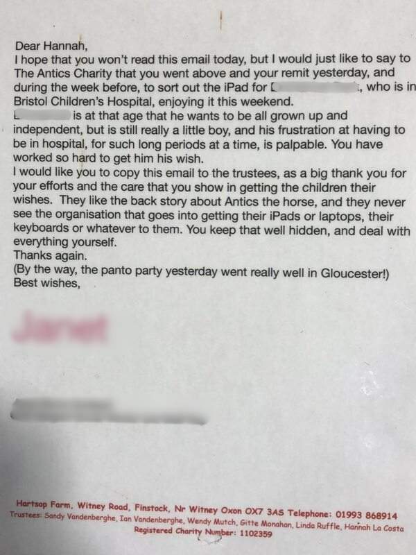 Handwritten testimonial from social worker