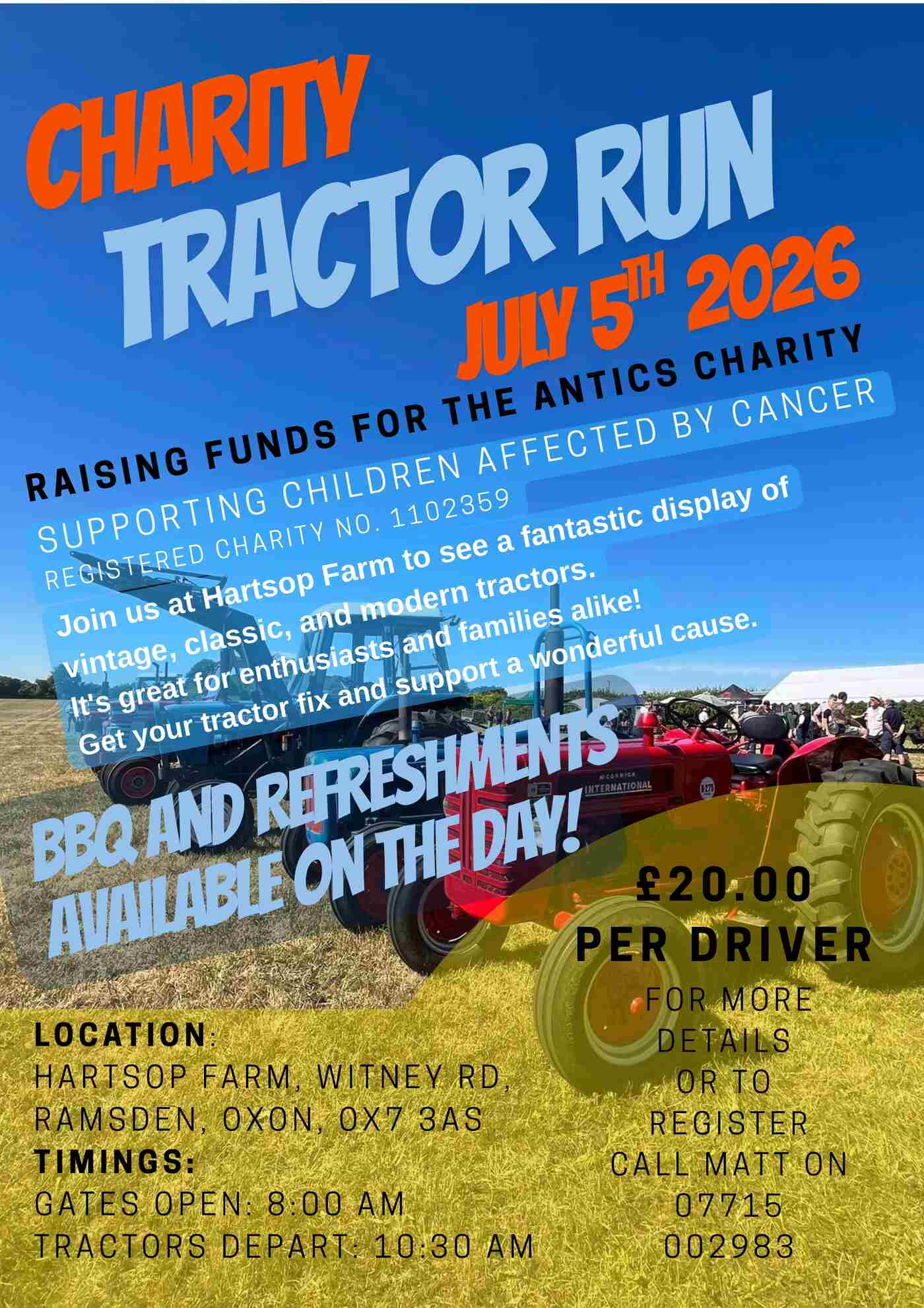 Poster for Antics charity tractor run 2026